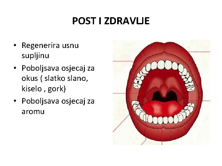 POST I ZDRAVLJE • Regenerira usnu supljinu • Poboljsava osjecaj za okus ( slatko POST I ZDRAVLJE • Regenerira usnu supljinu • Poboljsava osjecaj za okus ( slatko