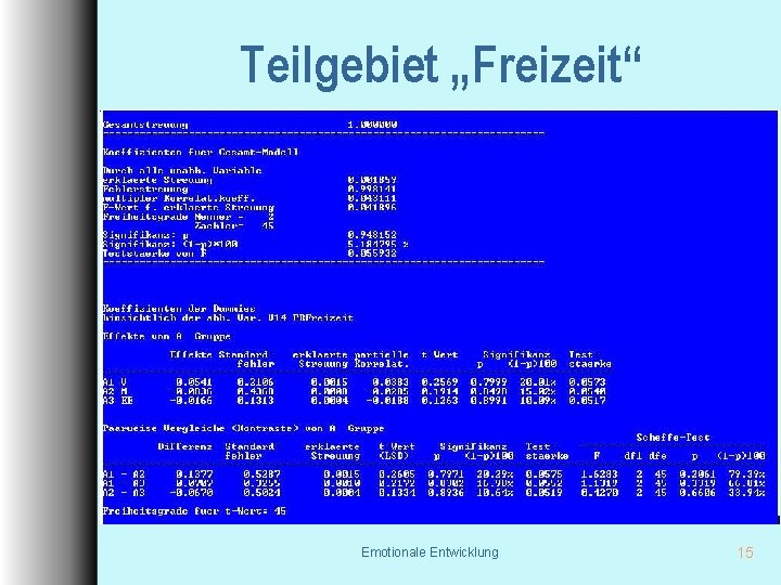 Teilgebiet „Freizeit“ Emotionale Entwicklung 15 