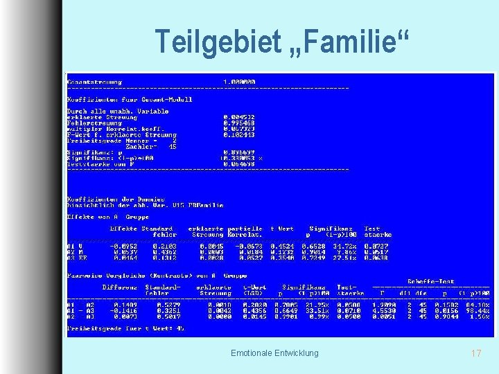 Teilgebiet „Familie“ Emotionale Entwicklung 17 