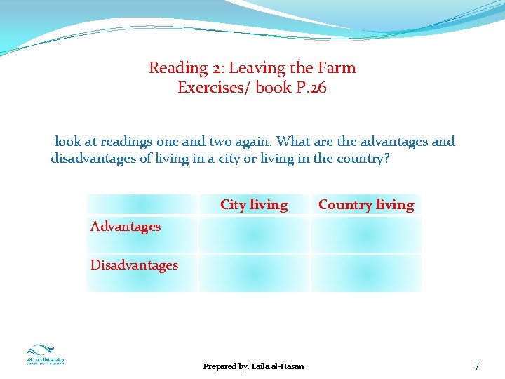 Reading 2: Leaving the Farm Exercises/ book P. 26 look at readings one and