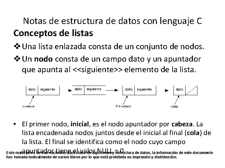 Notas de estructura de datos con lenguaje C Conceptos de listas v Una lista