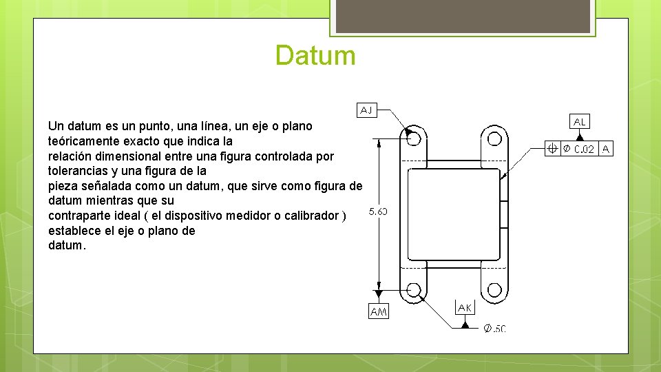 Datum Un datum es un punto, una línea, un eje o plano teóricamente exacto