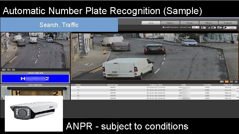 Automatic Number Plate Recognition (Sample) Search, Traffic ANPR - subject to conditions Automatic Number Plate Recognition (Sample) Search, Traffic ANPR - subject to conditions