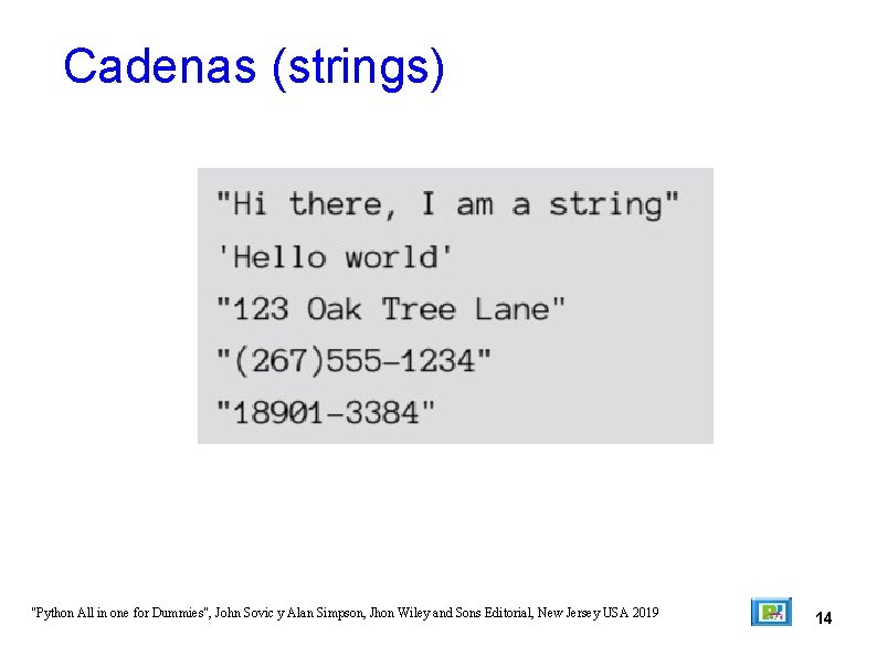 Cadenas (strings) "Python All in one for Dummies", John Sovic y Alan Simpson, Jhon