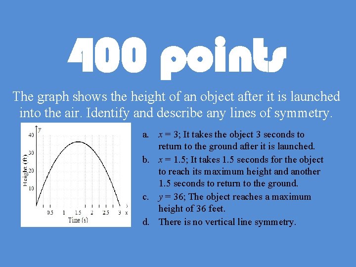 400 points The graph shows the height of an object after it is launched
