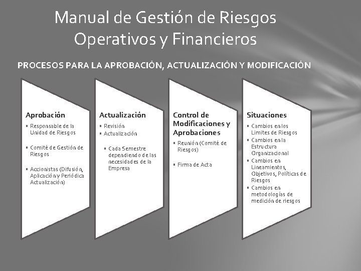 Manual de Gestión de Riesgos Operativos y Financieros PROCESOS PARA LA APROBACIÓN, ACTUALIZACIÓN Y