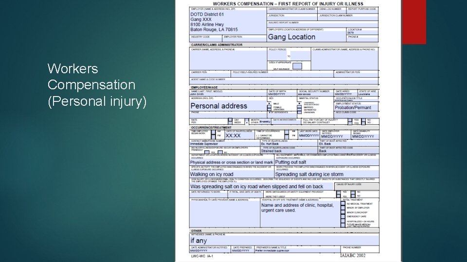 Workers Compensation (Personal injury) 