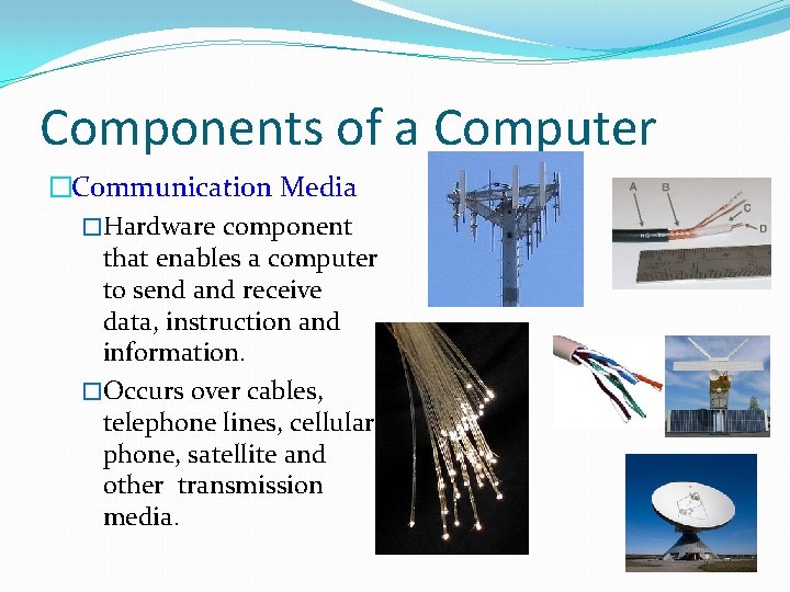 Components of a Computer �Communication Media �Hardware component that enables a computer to send