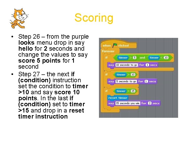 Scoring • Step 26 – from the purple looks menu drop in say hello