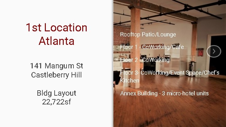 1 st Location Atlanta 141 Mangum St Castleberry Hill Bldg Layout 22, 722 sf