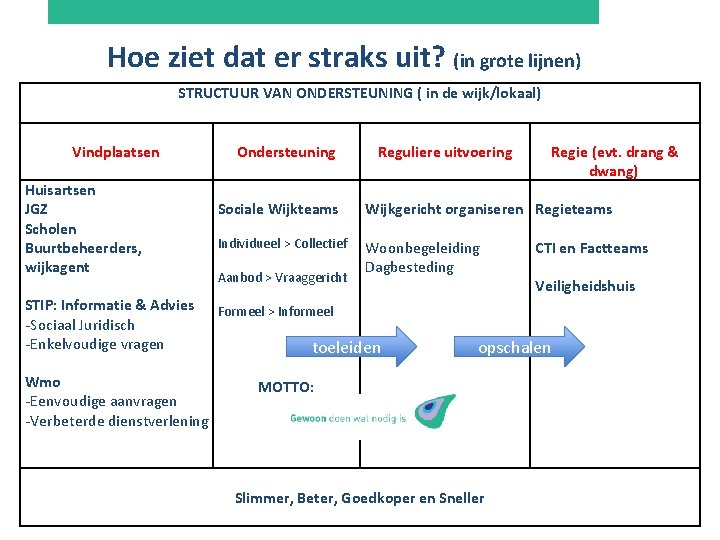 Hoe ziet dat er straks uit? (in grote lijnen) STRUCTUUR VAN ONDERSTEUNING ( in