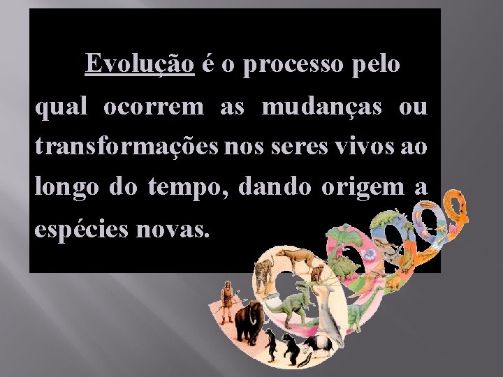 Evolução é o processo pelo qual ocorrem as mudanças ou transformações nos seres vivos