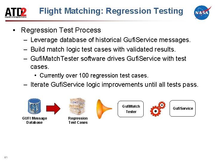 Flight Matching: Regression Testing • Regression Test Process – Leverage database of historical Gufi.