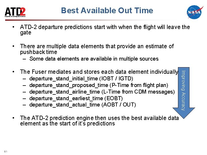 Best Available Out Time • ATD-2 departure predictions start with when the flight will