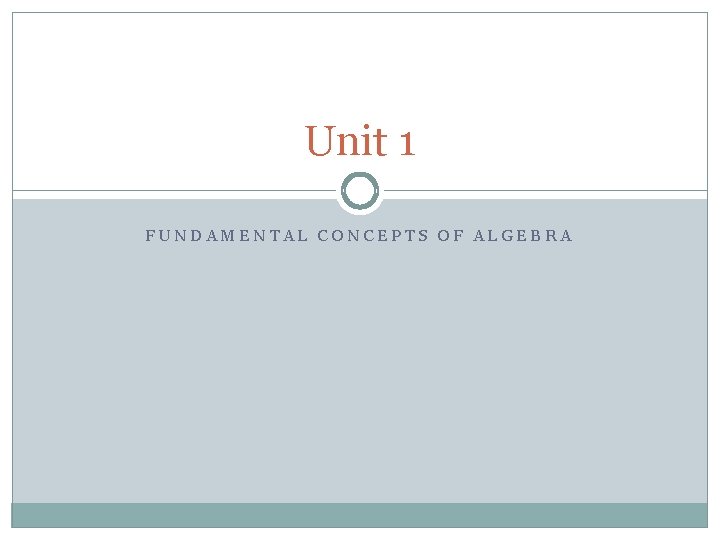 Unit 1 FUNDAMENTAL CONCEPTS OF ALGEBRA 