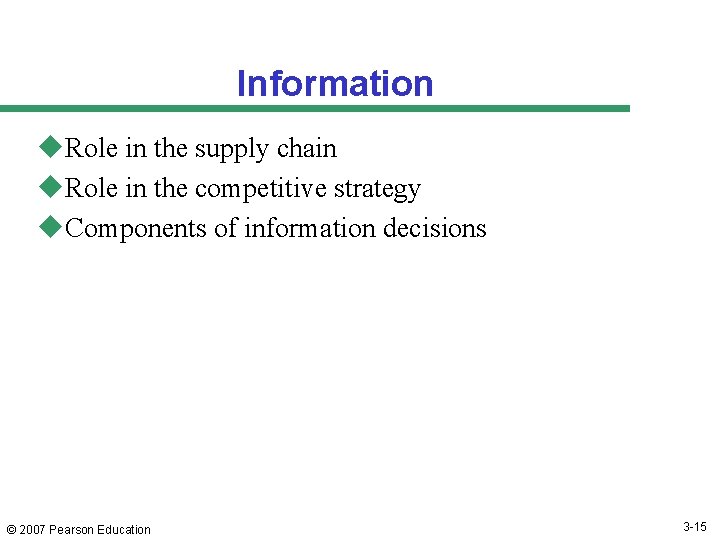 Information u. Role in the supply chain u. Role in the competitive strategy u.