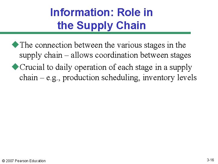 Information: Role in the Supply Chain u. The connection between the various stages in