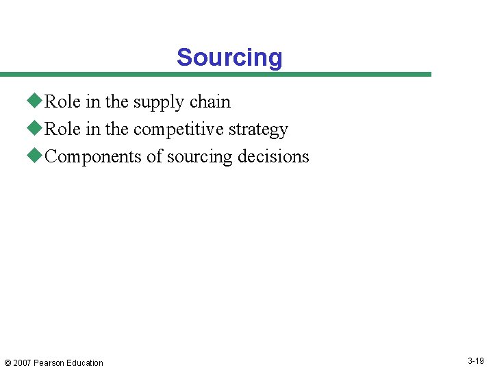 Sourcing u. Role in the supply chain u. Role in the competitive strategy u.