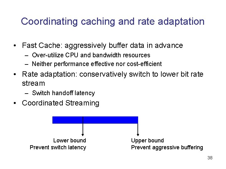 Coordinating caching and rate adaptation • Fast Cache: aggressively buffer data in advance –