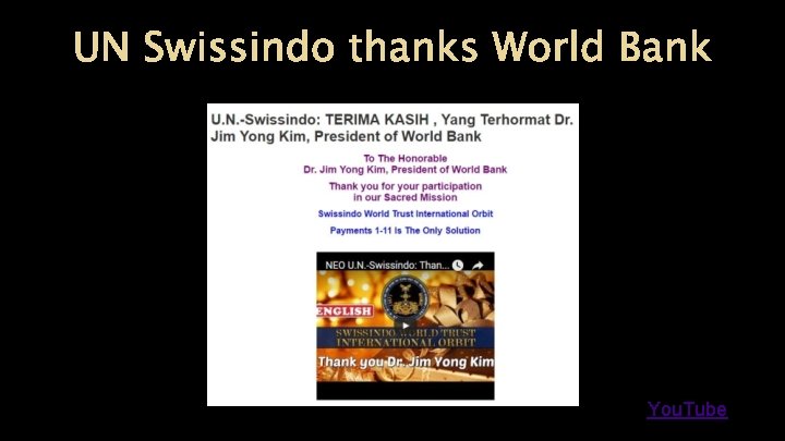 UN Swissindo thanks World Bank You. Tube 