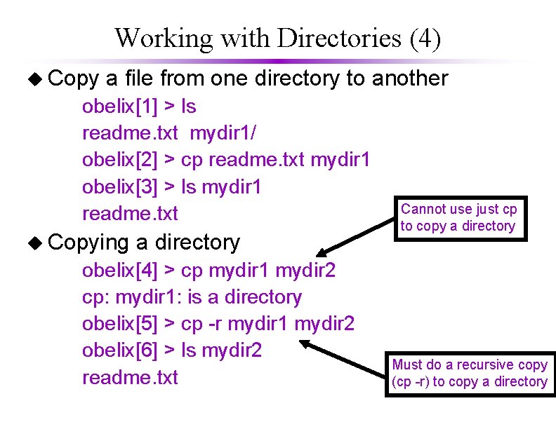 Working with Directories (4) u Copy a file from one directory to another obelix[1]