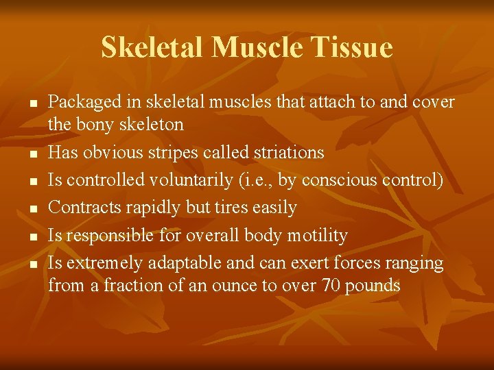 Skeletal Muscle Tissue n n n Packaged in skeletal muscles that attach to and