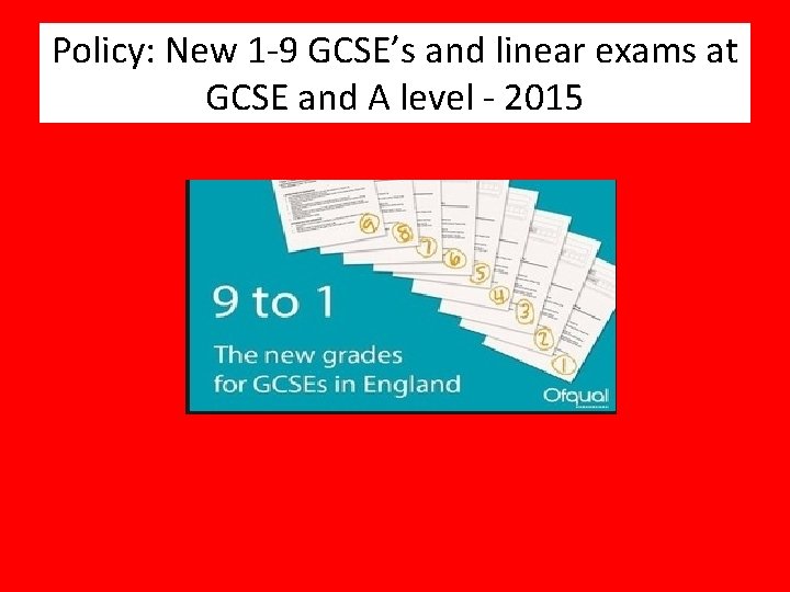 Policy: New 1 -9 GCSE’s and linear exams at GCSE and A level -