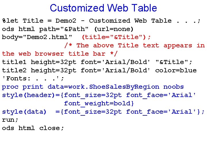 Customized Web Table %let Title = Demo 2 - Customized Web Table. . .