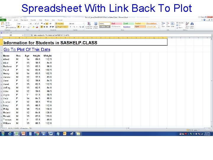 Spreadsheet With Link Back To Plot 