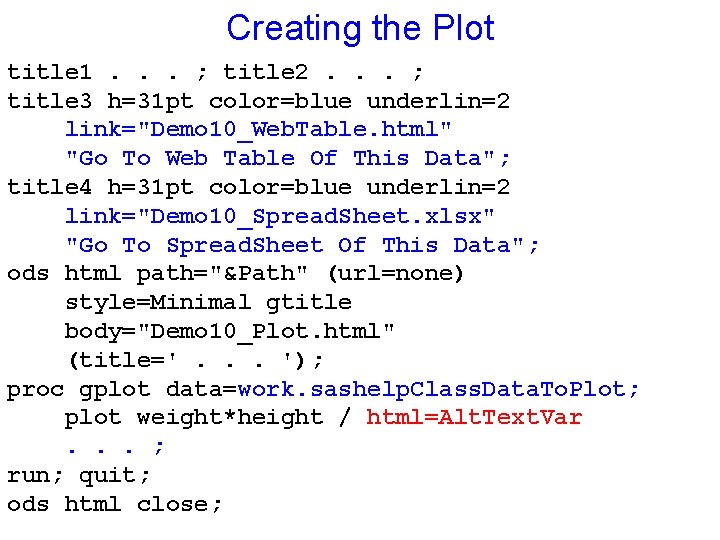 Creating the Plot title 1. . . ; title 2. . . ; title