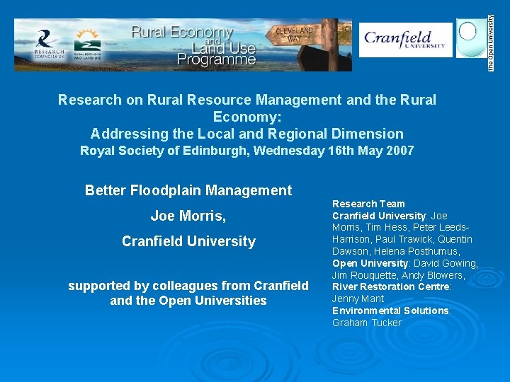 Research on Rural Resource Management and the Rural Economy: Addressing the Local and Regional