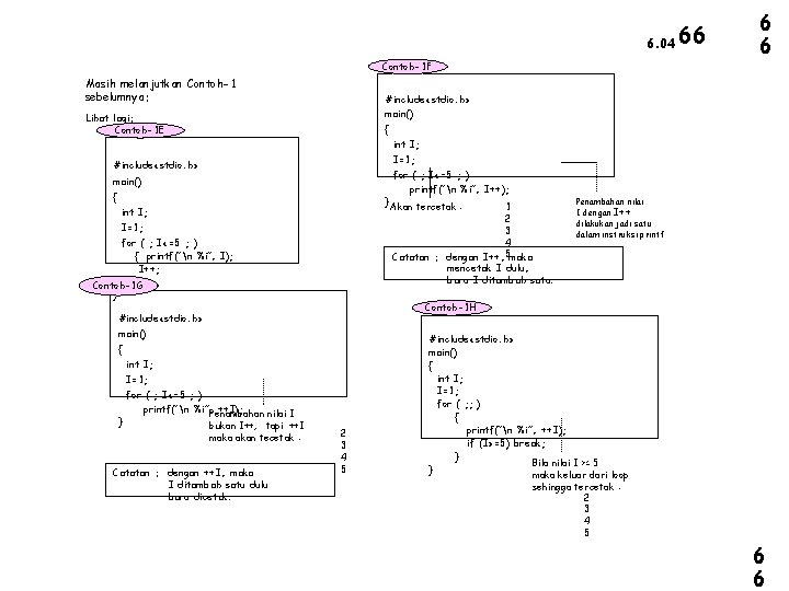 6. 04 66 6 6 Contoh-1 F Masih melanjutkan Contoh-1 sebelumnya: #include<stdio. h> main()