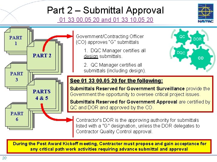 Part 2 – Submittal Approval 01 33 00. 05 20 and 01 33 10.