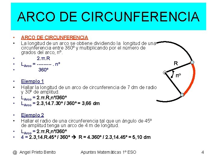 ARCO DE CIRCUNFERENCIA • • • • ARCO DE CIRCUNFERENCIA La longitud de un