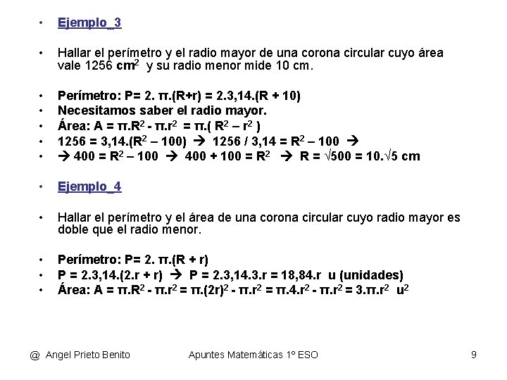  • Ejemplo_3 • Hallar el perímetro y el radio mayor de una corona