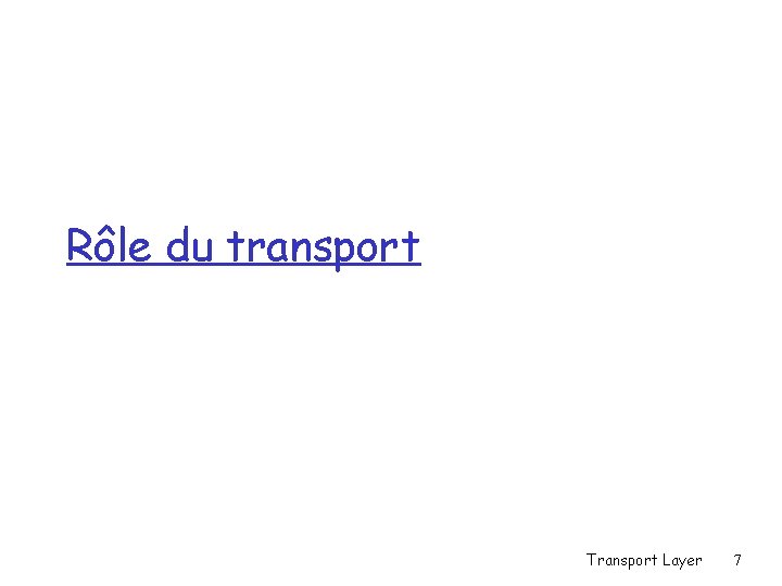 Rôle du transport Transport Layer 7 