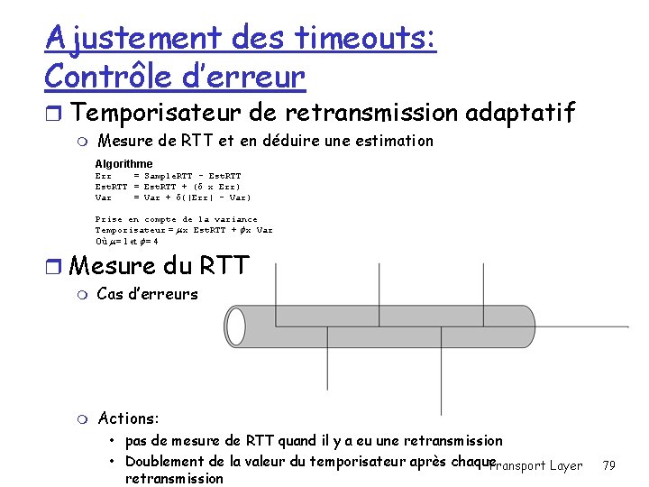 Ajustement des timeouts: Contrôle d’erreur r Temporisateur de retransmission adaptatif m Mesure de RTT