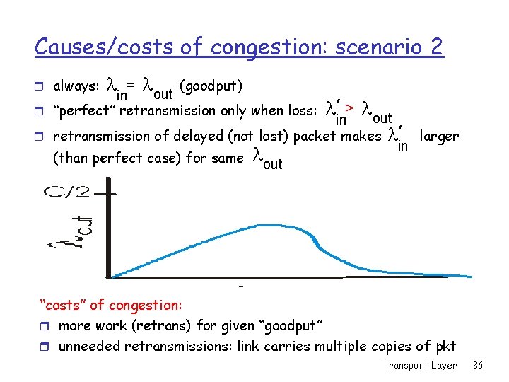 Causes/costs of congestion: scenario 2 = l (goodput) out in r “perfect” retransmission only