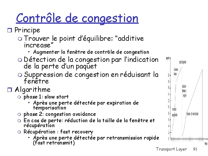 Contrôle de congestion r Principe m Trouver le point d’équilibre: “additive increase” • Augmenter