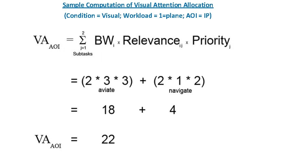 Sample Computation of Visual Attention Allocation (Condition = Visual; Workload = 1=plane; AOI =