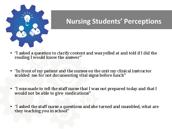 Nursing Students’ Perceptions • “I asked a question to clarify content and was yelled