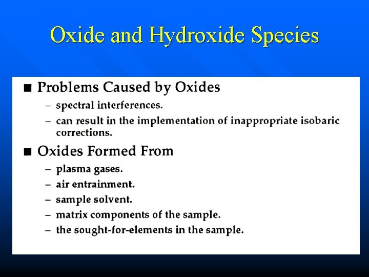 Oxide and Hydroxide Species 