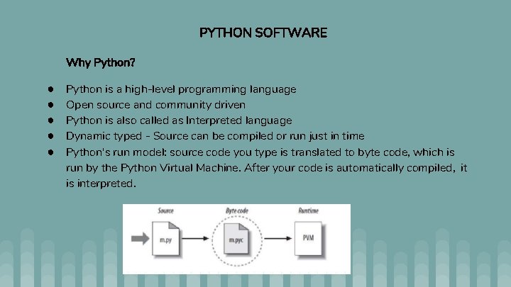 PYTHON SOFTWARE Why Python? ● ● ● Python is a high-level programming language Open