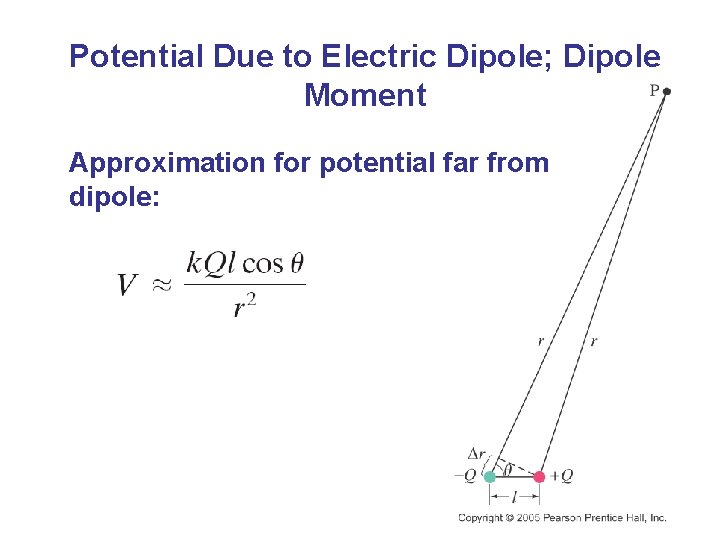 Potential Due to Electric Dipole; Dipole Moment Approximation for potential far from dipole: 