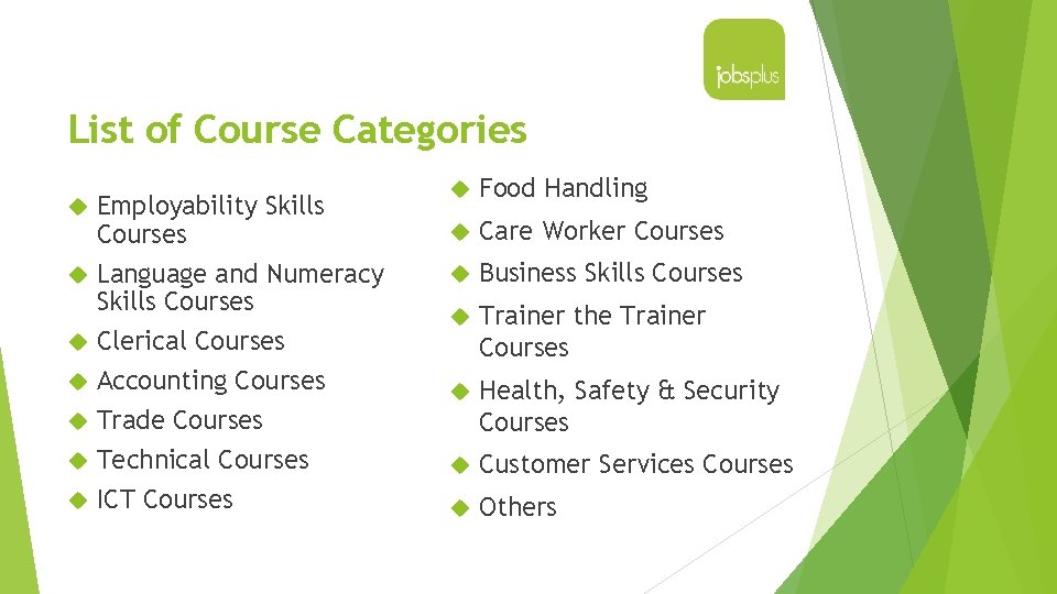 List of Course Categories Employability Skills Courses Language and Numeracy Skills Courses Clerical Courses