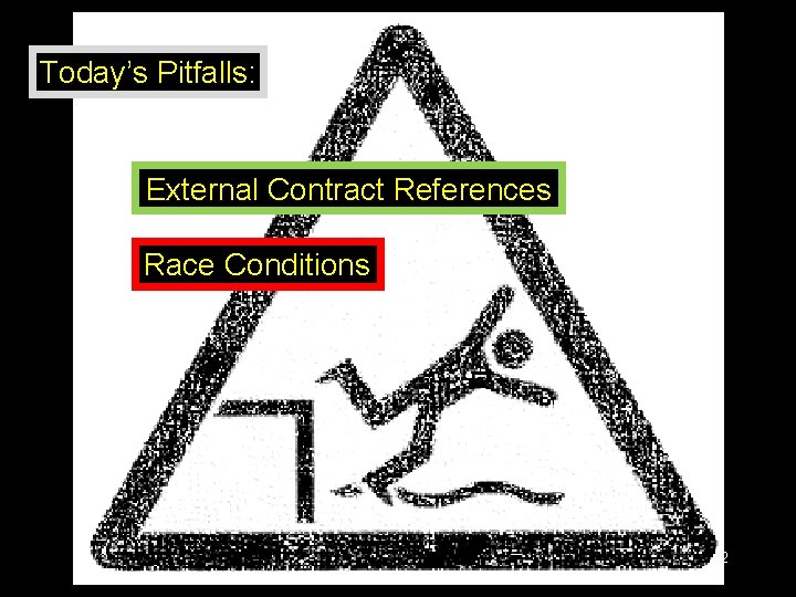 Today’s Pitfalls: External Contract References Race Conditions 2 Today’s Pitfalls: External Contract References Race Conditions 2