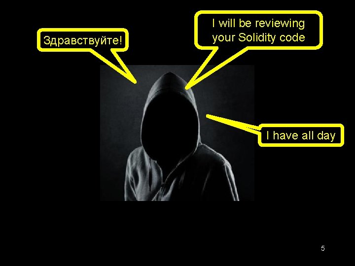 Здравствуйте! I will be reviewing your Solidity code I have all day 5 Здравствуйте! I will be reviewing your Solidity code I have all day 5