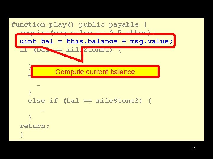 function play() public payable { require(msg. value == 0. 5 ether); uint bal = function play() public payable { require(msg. value == 0. 5 ether); uint bal =