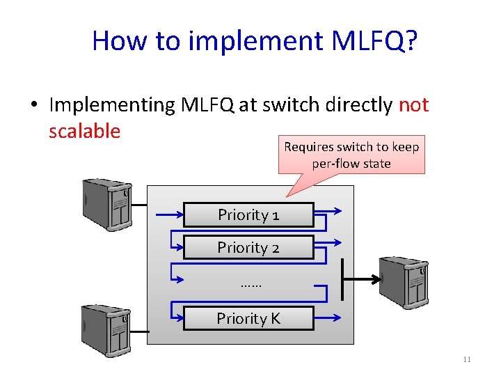 How to implement MLFQ? • Implementing MLFQ at switch directly not scalable Requires switch