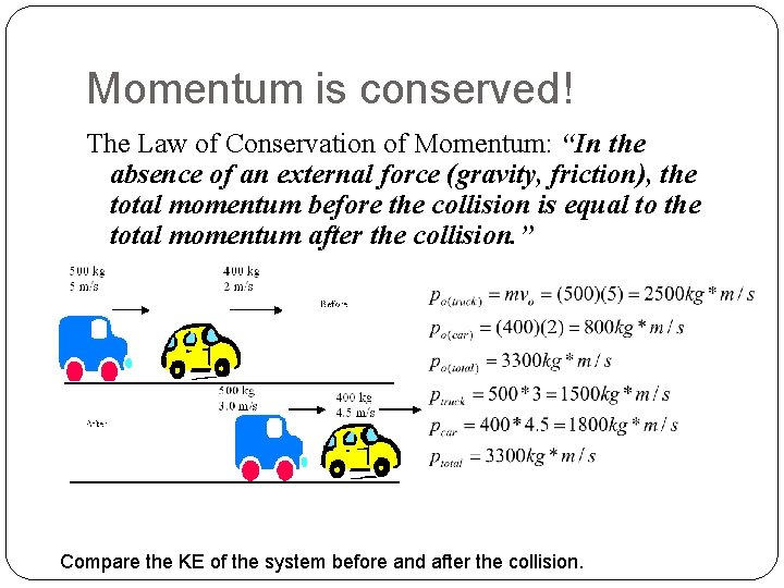 Momentum is conserved! The Law of Conservation of Momentum: “In the absence of an